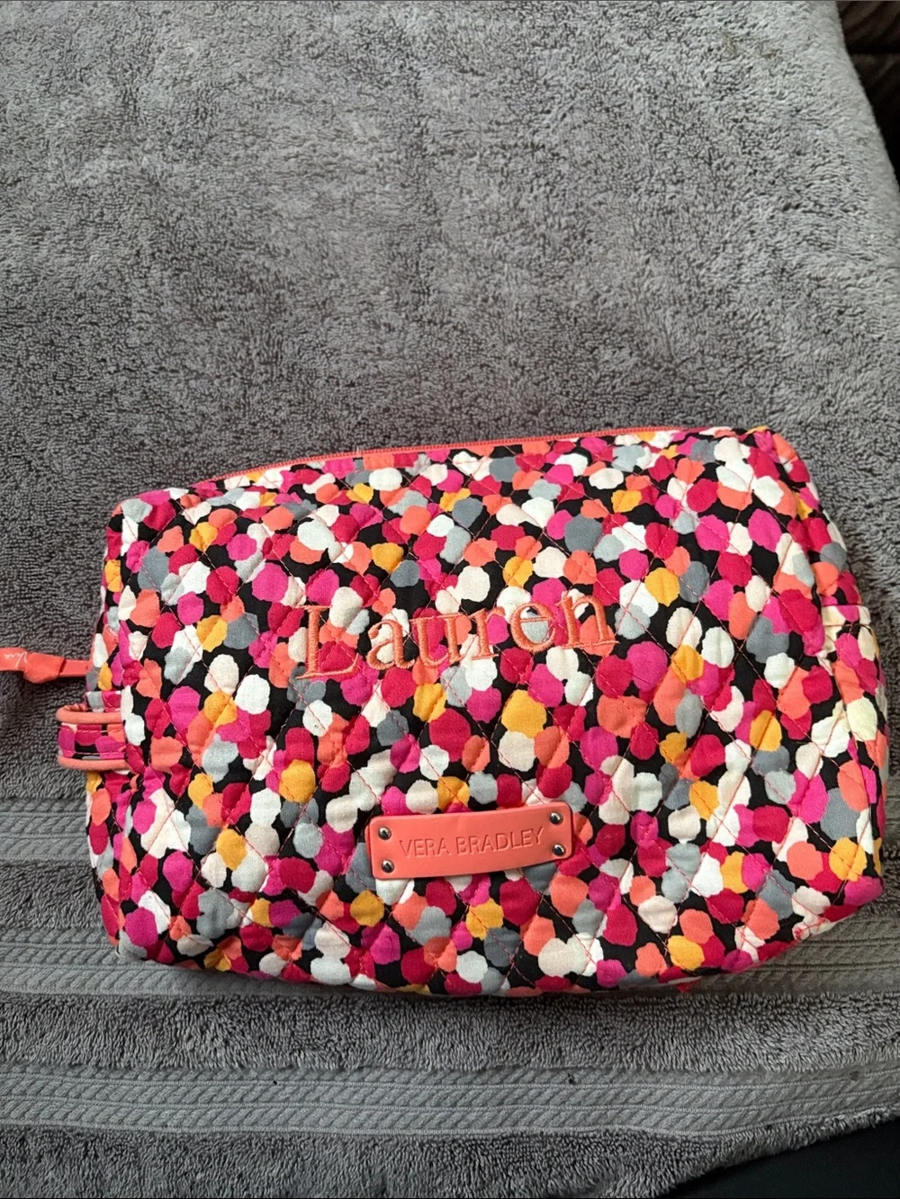 Vera Bradley Pink Multi Quilted Cosmetic Case with Coral Trim